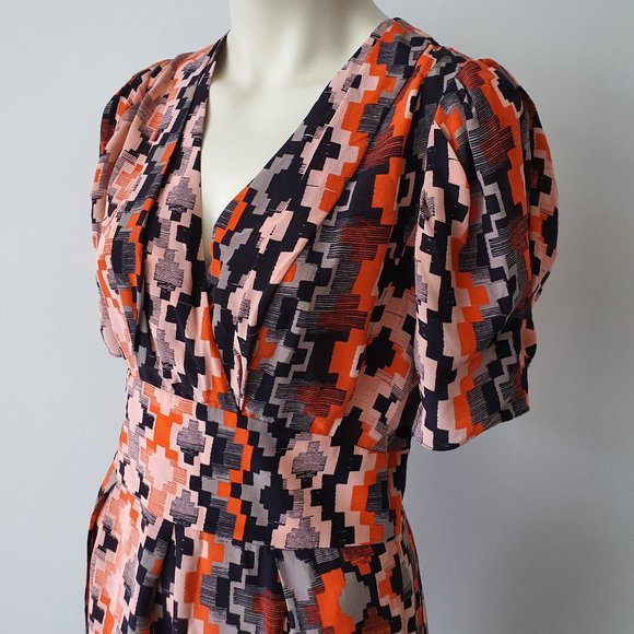 Gorman Geo Abstract Puff Sleeve Silk Dress - Picture 5 of 9
